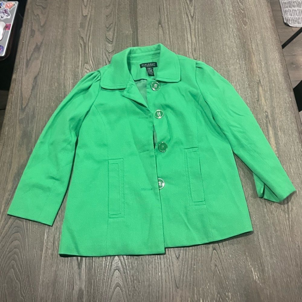 Dialogue Kelly Green Pea Coat Button Front Collared Size XS